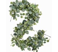 Avoik 2 ghirlande di eucalipto artificiali, 1,8 m, ghirlanda decorativa di eucalipto, pianta artificiale con fiori bianchi, vite di eucalipto in dollaro d'argento, per matrimonio, arco di nozze