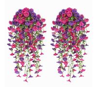 Avoik 4 fiori artificiali da appendere, petunia, fiori di seta, 77 cm, piante artificiali sospese, piante da balcone, piante artificiali, piante sospese, per esterni, balconi, terrazze