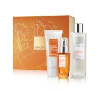 Avon Anew Skin Saviours Vitamina C - Confezione regalo 3 pezzi con siero massimizzando la brillantezza 30 ml, tonico massimizzando la brillantezza 200 ml e smalto per il viso microdermoabrasione
