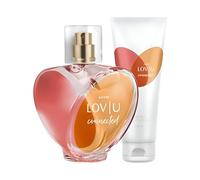 Avon LOV U CONNECTED Eau de Parfum Spray 50 ml, lozione per il corpo 125 ml, profumo floreale fruttato con mandarino, rosa e legno di sandalo