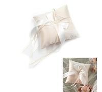 Avorio Cuscino Per Fedi Nuziali - 1 Pezzo Cuscino Portatore Di Anelli Con Fiocco E Perla Simulazione Per Proposte Di Matrimonio, Cerimonie Forniture Per La Decorazione Della Festa Nuziale, 15 X 15 Cm