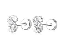 AVOTTO Orecchini a perno in argento Sterling S925 con retro piatto, ipoallergenici, con 26 lettere dalla A alla Z, piccoli errori, in argento, per donne, ragazze, mamma, figlia, sorella, amica, regalo