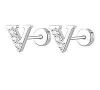 AVOTTO Orecchini a perno in argento Sterling S925 con retro piatto, ipoallergenici, con 26 lettere dalla A alla Z, piccoli errori, in argento, per donne, ragazze, mamma, figlia, sorella, amica, regalo