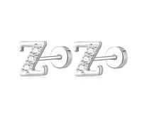 AVOTTO Orecchini a perno in argento Sterling S925 con retro piatto, ipoallergenici, con 26 lettere dalla A alla Z, piccoli errori, in argento, per donne, ragazze, mamma, figlia, sorella, amica, regalo