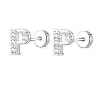 AVOTTO Orecchini a perno in argento Sterling S925 con retro piatto, ipoallergenici, con 26 lettere dalla A alla Z, piccoli errori, in argento, per donne, ragazze, mamma, figlia, sorella, amica, regalo
