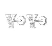 AVOTTO Orecchini a perno in argento Sterling S925 con retro piatto, ipoallergenici, con 26 lettere dalla A alla Z, piccoli errori, in argento, per donne, ragazze, mamma, figlia, sorella, amica, regalo