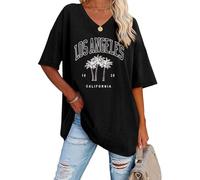 AVOZAL Oversized - Maglietta da donna con scollo a V, a maniche corte, estiva, con lettere stampate, casual, casual, Nero-la, XL