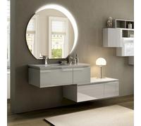 AVRIL | Mobile Bagno Sospeso | 100CM Bianco Lucido con Lavabo e Specchio LED
