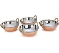 AVS negozi® set di 4, rame indiano Serveware Karahi verdure ciotola cena con solido manico in ottone per il cibo Indianono, diametro 15 cm (15,2 cm)