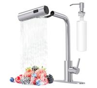AVSIILE Rubinetti da cucina in nichel spazzolato con spruzzatore estraibile e dispenser di sapone, foro singolo e maniglia, rubinetto estraibile, rubinetto a cascata in acciaio inox per lavello per
