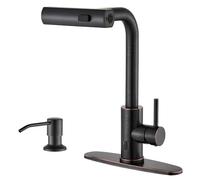 AVSIILE Rubinetti da cucina senza contatto con spruzzatore estraibile e dispenser di sapone, foro singolo e maniglia, bronzo lucidato a olio estraibile a cascata rubinetto per lavello adatto per