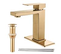 AVSIILE Rubinetto da bagno in oro spazzolato, rubinetto da bagno a foro singolo dorato, rubinetto da bagno moderno in acciaio inossidabile per lavello 1 foro con tappo di scarico pop-up e tubi di