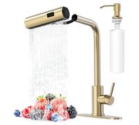 AVSIILE Rubinetto da cucina con spruzzatore estraibile, cascata dorata spazzolata touch maniglia a foro singolo rubinetti per lavello da cucina in acciaio inossidabile, rubinetti moderni commerciali