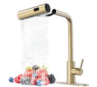 AVSIILE Rubinetto da cucina con spruzzatore estraibile, cascata dorata spazzolata touch maniglia a foro singolo rubinetti per lavello da cucina in acciaio inossidabile, rubinetti moderni commerciali