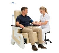 AVSMGP Poltrona per prelievo di Sangue elettrica reclinabile con braccioli e Asta portaflebo, Sedia ergonomica per Visita Medica - per ospedali, cliniche, Hall e Case di Cura,Beige