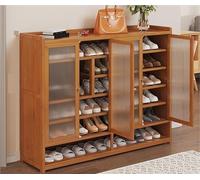 AVSMGP Scarpiera a 4 ante in bambù a 7 ripiani, scarpiera chiusa stretta per bagno, camera da letto, aula, sala da pranzo, ingresso, garage, corridoio, A