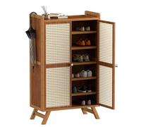 AVSMGP Scarpiera in bambù e rattan con 2 porte, scarpiera autoportante a 5/7 livelli - organizer per scarpe con ripiani regolabili - per corridoio, corridoio, soggiorno, camera da letto, 80 * 32 * 66