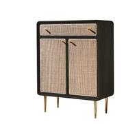 AVSMGP Scarpiera in legno di rattan con cassetto, moderna scarpiera chiusa per camera da letto, aula, sala da pranzo, garage, corridoio, casa, ufficio, soluzione salvaspazio, nero