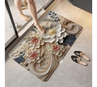 AVSMGP Tappeto moderno 3D floreale illusione ottica, asciugatura rapida e antiscivolo, per bagno, doccia, vasca, zerbino per interni, A, 50 x 80 cm