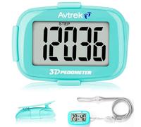 AVTREK Contapassi con clip e cordino, pedometro 3D con display dell'ora e retroilluminazione a LED, semplice contatore dei passi per camminare, correre, uomini, donne, anziani (verde)