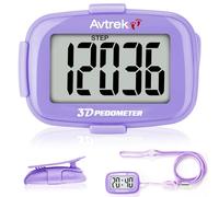 AVTREK Contapassi con clip e cordino, pedometro 3D con display dell'ora e retroilluminazione a LED, semplice contapassi per camminare, correre, uomini e donne anziani (viola)