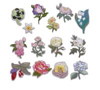 AVUELOI 14 Pezzi Toppe per Vestiti Termoadesive Decorative Patch Fiori Rosa Giglio Margherita Applique Riparare e Decorare Tessuti, Cucire Ricamate Zaini Giacche Jeans