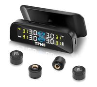Avutrel Sistema di Controllo della Pressione dei Pneumatici (TPMS) 0-3.5 Bar, Caricamento Solare e USB, 5 modalità di Allarme con LCD e 4 Sensori Esterni - per Auto SUV Camper Rimorchi e Camion