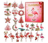 'Avvento 2025 - natalizio 2D Flamingo, Ornamenti per conto alla rovescia acrilici 2D, decorazione per festività | Regalo e arredamento festivo per muro,