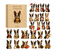 Avvento con ornamento natalizio Boston Terrier - Ciondolo acrilico 2D 24 giorni | Calendario natalizio festivo per bambini e adulti, casa, auto, ufficio, aula, scuola, appartamento, Ringraziamento, Ho