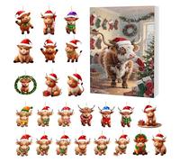 Avvento del calendario di Natale 2025-24 giorni Vacanze di Natale del conto alla rovescia | Highland Cow Countdown | Forniture per feste Condôwn decorativi 2d | Cartoon Animal Ciondolo C
