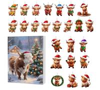 Avvento Di Natale 2025 | Ornamento Acrilico 2D Calendario Conto Alla Rovescia 24 Giorni,Ciondolo Festivo Della Highland,Per Casa Albero Finestra Parete Porta Specchietto Auto