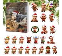 Avvento Di Natale Della Highland 2025 - Ornamento Acrilico 2D Calendario Conto Alla Rovescia 24 Giorni,Ciondolo Festività Highland - Per Bambini Adulti Famiglia Regalo Festa Albero Auto