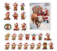 Avvento di Natale Highland 2025 | Acrilico 2D Calendario Conto Indietro 24 Giorni,Animale Highland,Per Famiglia Casa Albero Festa Auto Porta Parete