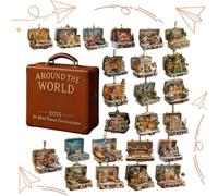 Avvento Di Natale Nel Mondo - Decorazioni Acriliche 2D - Pendente Conto Alla Rovescia 24 Giorni Destinazioni Viaggio,Per Casa Albero Di Natale Specchietto Retrovisore