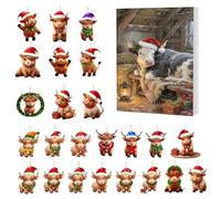Avvento Natalizio Della Highland 2025,Ornamento Acrilico 2D Calendario Conto Alla Rovescia 24 Giorni | Set Decorazioni Highland - Per Casa Albero Finestra Parete Porta Specchietto Auto