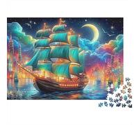 Avventura in barca a vela 1000 Pezzi Puzzle Per Coppie in Cartoncino Premium Allenamento Della Concentrazione Antistress Arte della nave notturna Regalo Per Partner Di Puzzle 70x50cm/1000pcs