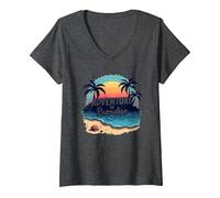 Avventura in Paradiso Tropical Beach Tramonto Maglietta con Collo a V, Donna, Grigio Scuro, S