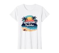 Avventura in Paradiso Tropical Beach Tramonto Maglietta, Donna, Bianco, XS