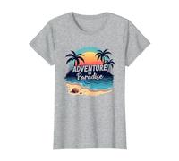 Avventura in Paradiso Tropical Beach Tramonto Maglietta, Donna, Grigio Melange, XL