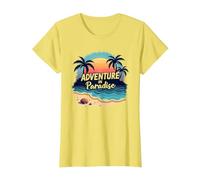 Avventura in Paradiso Tropical Beach Tramonto Maglietta, Donna, Limone, XS