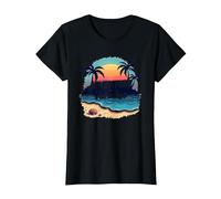Avventura in Paradiso Tropical Beach Tramonto Maglietta, Donna, Nero, 3XL