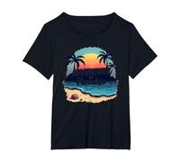 Avventura in Paradiso Tropical Beach Tramonto Maglietta, Donna Plus-Size, Nero, 1X