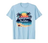 Avventura in Paradiso Tropical Beach Tramonto Maglietta, Uomo, Celeste, 3XL