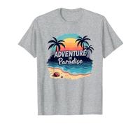Avventura in Paradiso Tropical Beach Tramonto Maglietta, Uomo, Grigio Melange, L