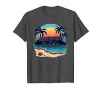 Avventura in Paradiso Tropical Beach Tramonto Maglietta, Uomo, Grigio Scuro, L