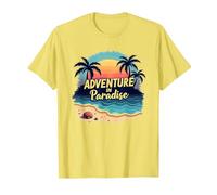 Avventura in Paradiso Tropical Beach Tramonto Maglietta, Uomo, Limone, L