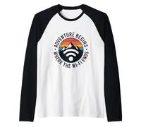 Avventura Inizia WiFi Termina Escursionismo Amante della Natura per esploratori Maglia con Maniche Raglan