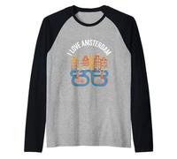 Avventura panoramica in Bicicletta I Love Amsterdam Maglia con Maniche Raglan