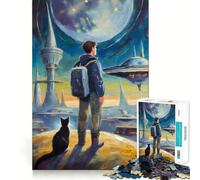 Avventura spaziale con un gatto: puzzle da 1000 pezzi per adolescenti, gioco per allenare la mente, design rilassante, regalo prezioso (50x75cm)