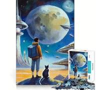 Avventura spaziale con un gatto - Puzzle difficile per adulti da 1000 pezzi - Gioco di logica puro - Attività domestica - Taglio preciso - Regalo adorabile (50x75cm)